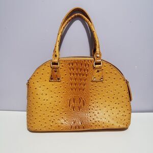 Imoshion Mustard Yellow Ostrich Embossed Vegan Large Purse Tote Women's 14"× 10"